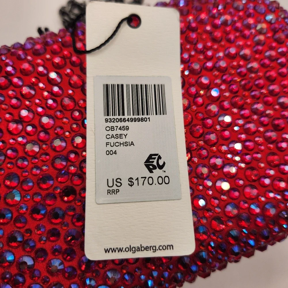 New Olga Berg Casey Hot Fix Crystal Clutch Fuchsia Evening Formal Fancy Red A